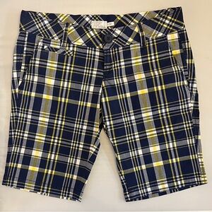 Tildon Navy and Yellow Plaid Women's Bermudas